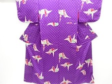 7750400: JAPANESE KIMONO / ANTIQUE KIMONO / SILK / KINSHA / ORIGAMI CRANE