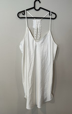 Flora Nikrooz Chemise White Slip Lace Racerback Adjustable Satin V Neck XL X1296