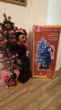 VTG Dan Dee Black Bear  Cub Hugging Christmas Tree Holiday 4  Tall W/ BOX Rare 