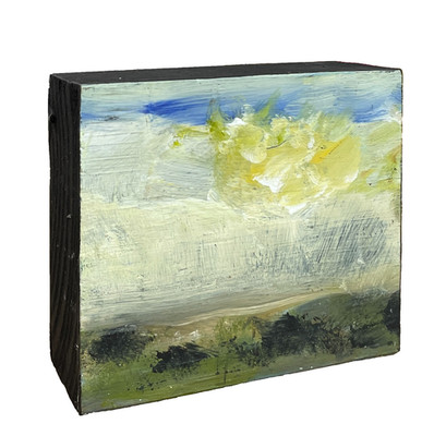 Mary Myers Original Art Block Soft Green Horizon rocky field Reclaimed Wood