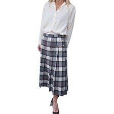 Vintage LL Bean 100 Wool Plaid Pleated Midi Skirt Preppy Academic Women  s 14 US