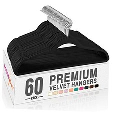 Velvet Hangers Non Slip Clothes Felt Hanger Heavy Duty for Coat, 60 Pack Black