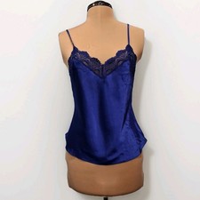Victorias Secret Satin Cami Top Sz Small Blue Lace Trim Vintage Gold Label 90s