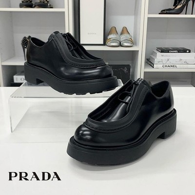 Prada Diapason Brushed Leather Lace-Up Shoes US 6 / UK 4 Black 0713705