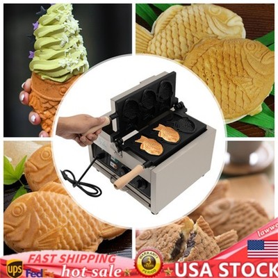 3 Grid Nonstick Taiyaki Waffle Making Machine Kitchen Baker Food Cooking 1500W