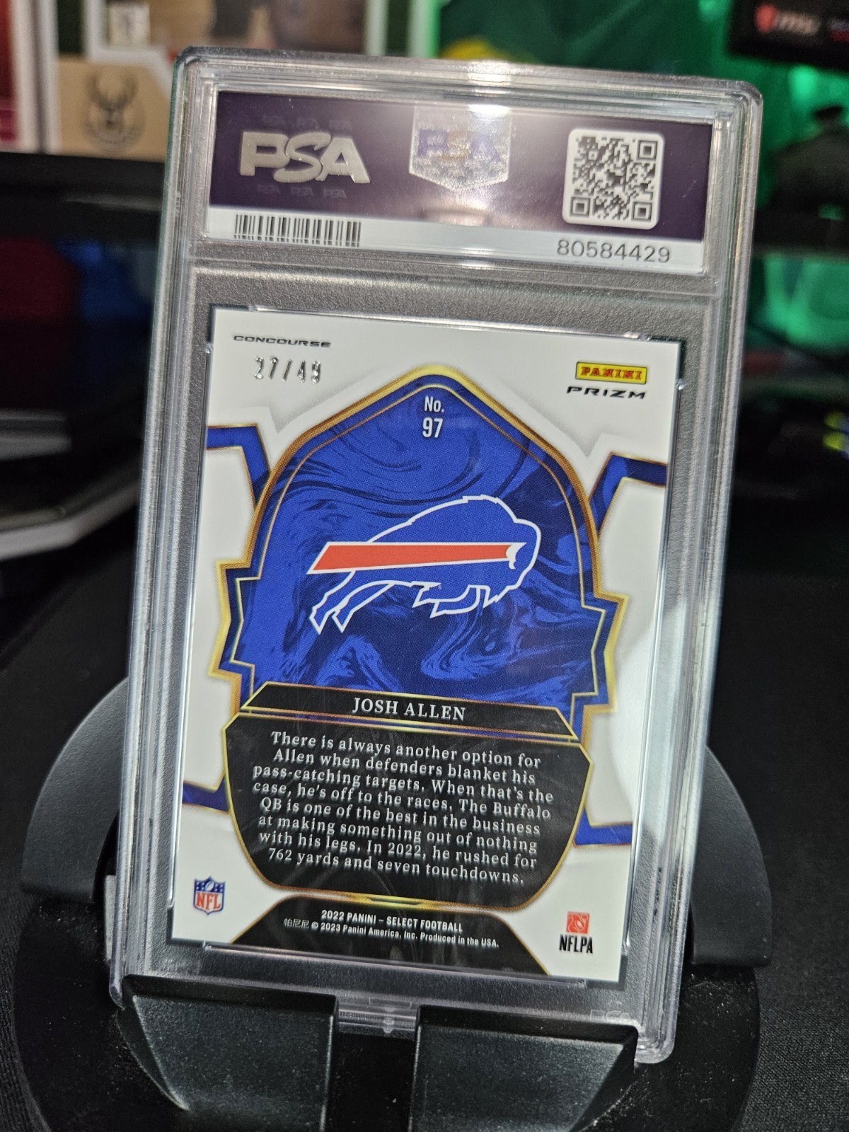 2022 Panini Select Josh Allen Red Disco Prizm Concourse #97 /49 PSA 10 GEM Bills view 2