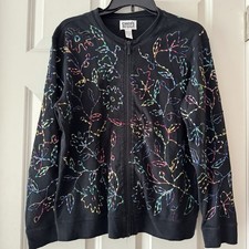 Chico  s - Black Made In India Embroidered Zip Jacket Boho Festival Sz 1 US 8-10