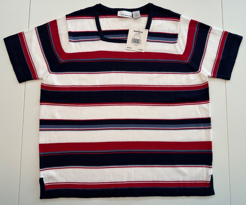 Women's Croft & Barrow Striped Cotton Blend Short Sleeve Square Neck Top Size L