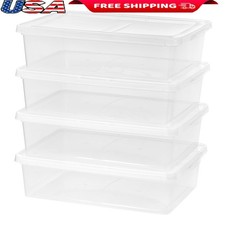 Durable Plastic Storage Bins W/ Lids Stackable Home Office Garage 28Qt New