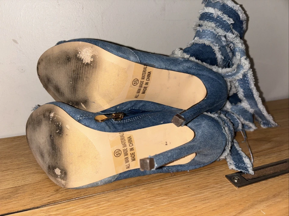 LILIANA Barbara 20 Wmn Talla 5.5 Peep Toe Stiletto Botín Denim Azul Foto 4 de 4