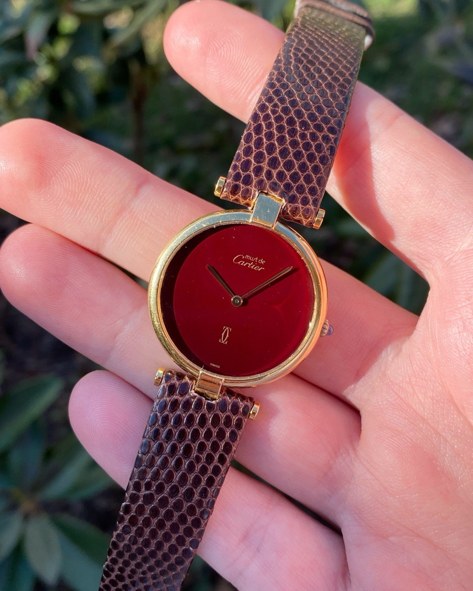 1980s Cartier 1708 Must De Cartier Round Vendome Burgundy Dial