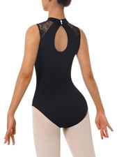Womens Turtleneck Dance Ballet Leotard Durable Lace Water-Drop Hollow Back