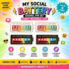 Funny Social Battery Slider Pin   7-Mood Expression Badge, Cute Interactive Pin