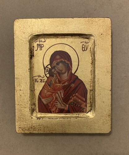Madonna & Child Orthodox Byzantine style Wooden Icon Gold Lithography