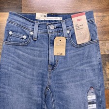 Levis 724 High Rise Slim Straight Jeans Womens 25 Stretch Distressed 25x32 New