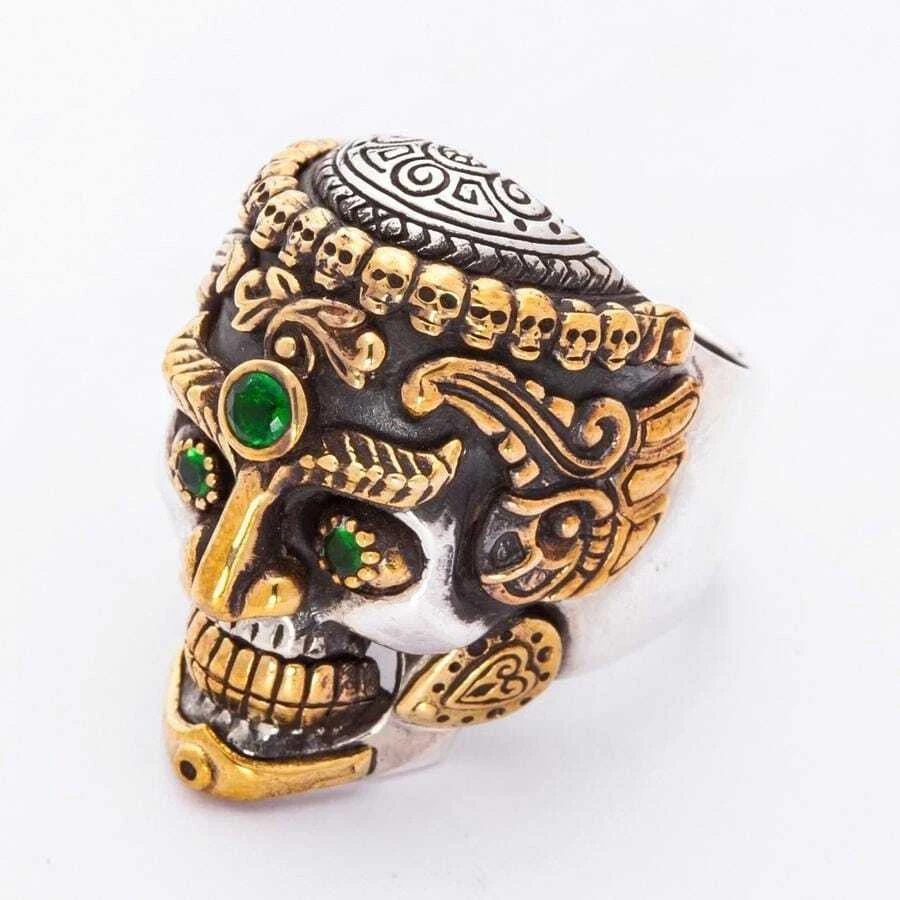 Anello con teschio tibetano etnico in argento sterling 925 da uomo gotico... - Immagine 4 di 4