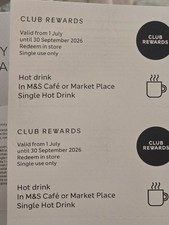Marks And Spencer Hot Drinks Vouchers X 6 Valid Until 30th June 2026
