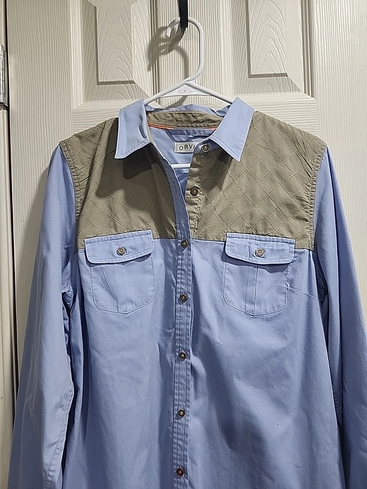Camisa Orvis Para Mujer Peso Medio Caza de Pájaros Tiro Botón Mangas con Pestaña Enrollable Talla M Foto 2 de 4