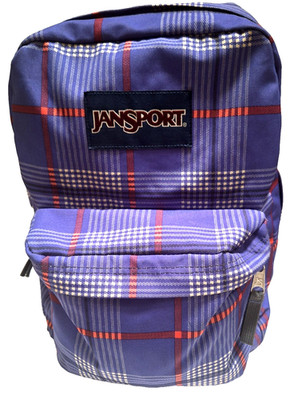 JanSport SuperBreak Backpack Purple Plaid Travel Bag Durable lightweight  New