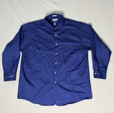 Van Heusen Lux Sateen Oxford Dress Shirt Men s Size 17.5 34/35 Blue Long Sleeve