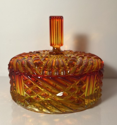 #ad #ad Vintage VIKING Glass Yesteryear Candy Dish in Vibrant Amberina 6” x 5 1 2” $50.00
