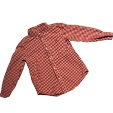 Chaps Boys Button-Down Shirt Size 6 Orange White Check Crest EUC Cotton