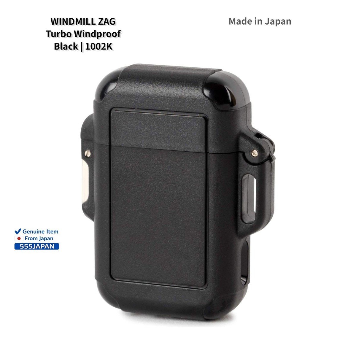 Official WINDMILL ZAG Turbo Windproof Lighter Black 1002K Japan