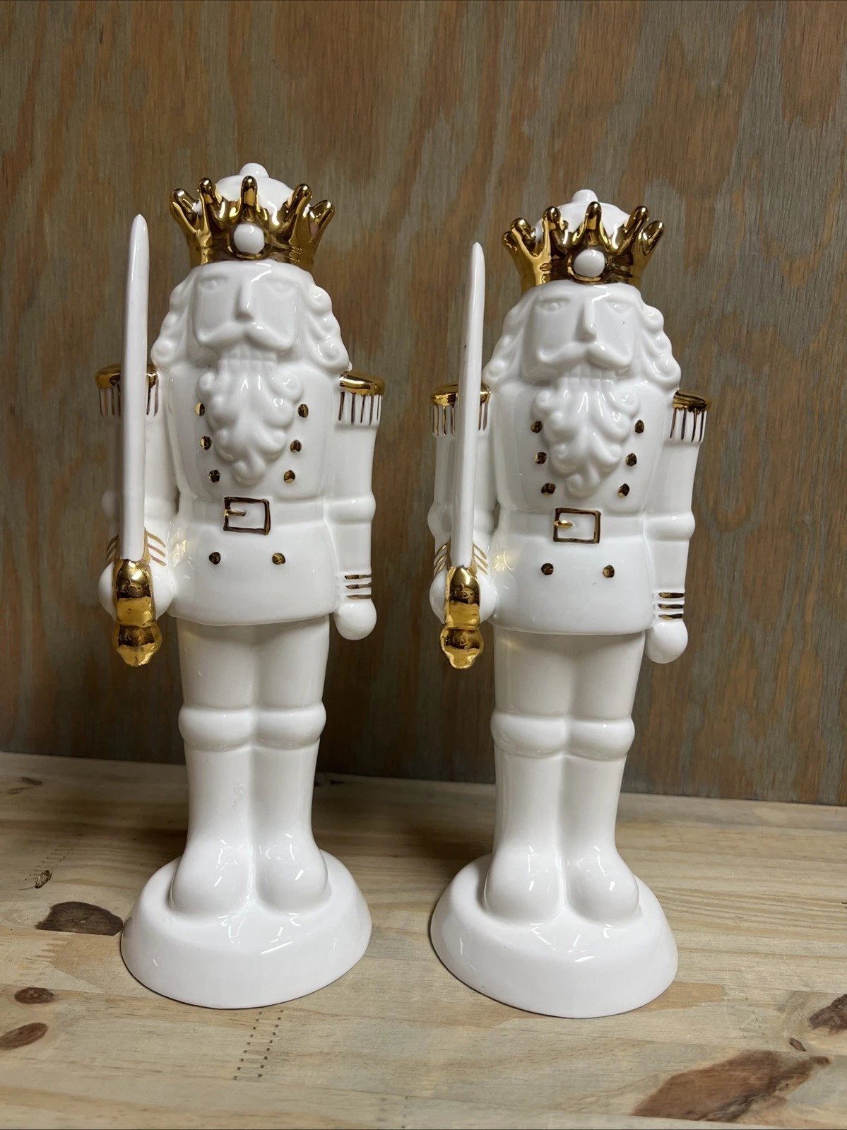 White Porcelain Nutcrackers with Gold Trim Form The Holiday Aisle Figurine (2)