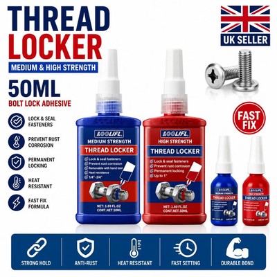 50 ML 243 Gewindesicherung Bolzenverschluss fest mittelfest Fast Fix Schraubkleber   UK*