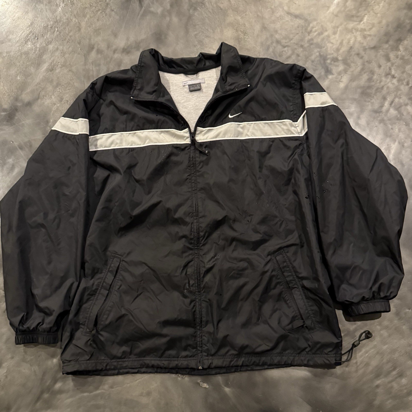 Y2K Nike Men's XL Black Windbreaker Jacket Nylon Full Zip Stand-Up Collar