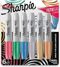 Sharpie Metallic Permanent Markers Chisel Tip Assorted Colors 6 Count