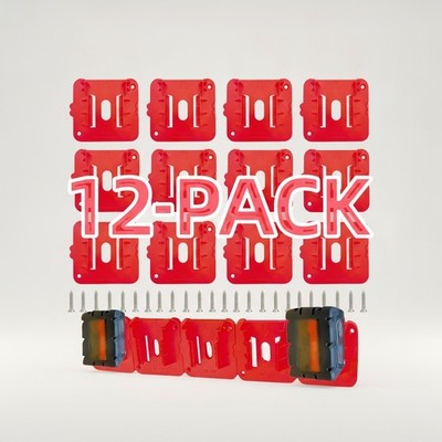 Durable Battery Storage Stand: 12-Pack Wall Mount Holders for Red 18V Batteries