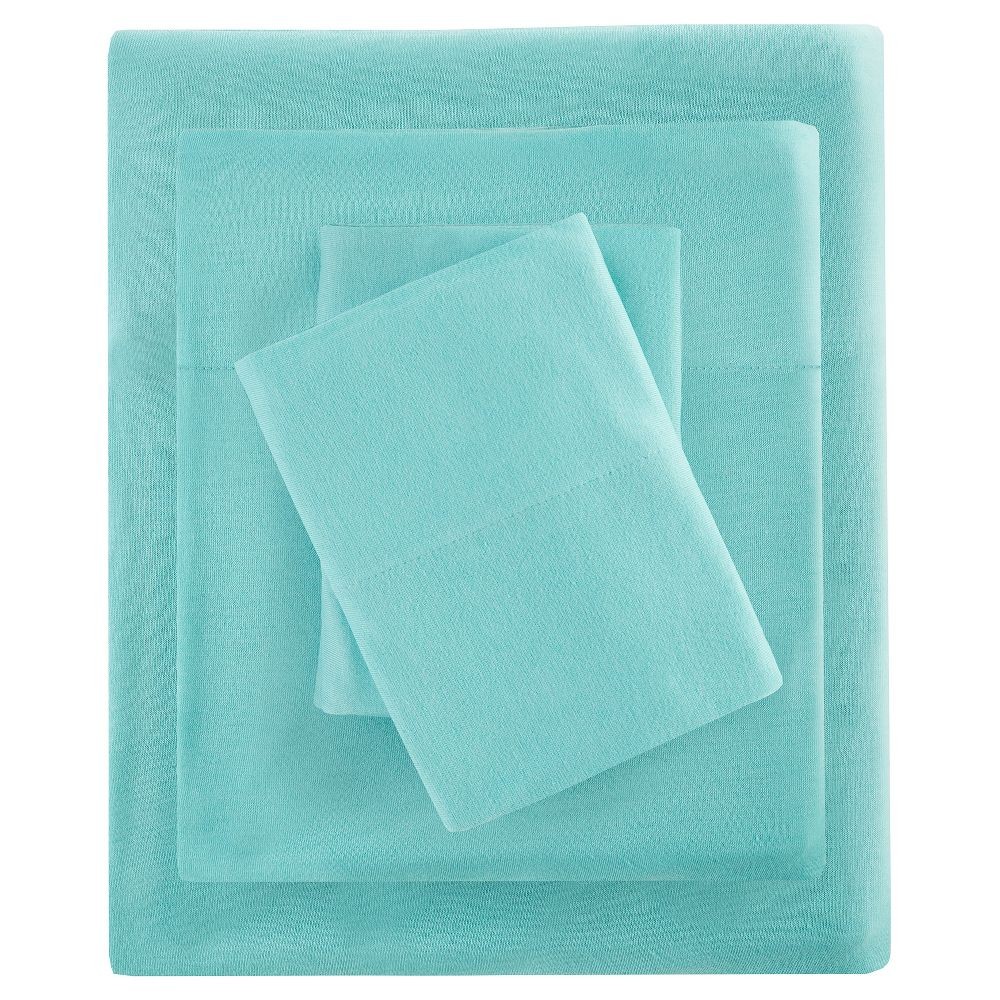 Всесезонный комплект постельного белья из джерси и трикотажа из смесового хлопка цвета морской волны