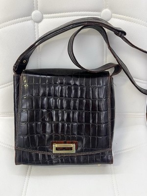 Francesco Biasia Vintage Croc Leather Crossbody Shoulder Bag Brown