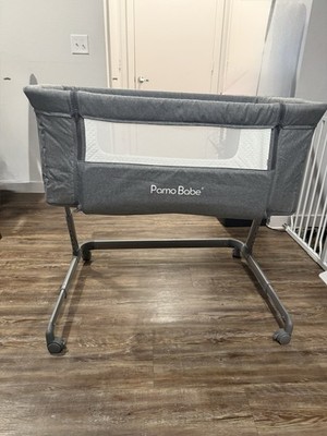 Pamo Babe Gray White Rectangle Portable Bassinet with Wheels and Mattress