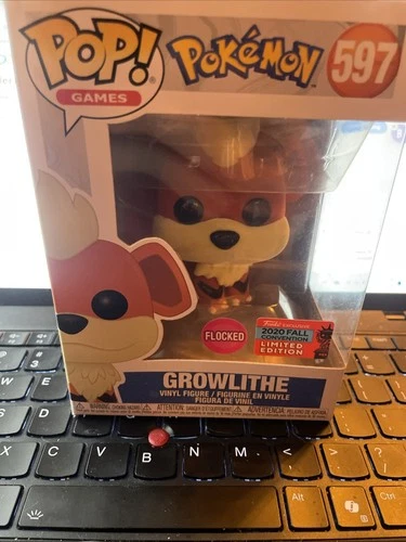 Funko Pop Pokemon Growlithe Flocked #597 2020 Fall NYCC w/ Cardboard shipper