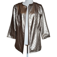 Travelers Collection by Chico's Metallic Perforated Blazer Jacket Bronze Size 1