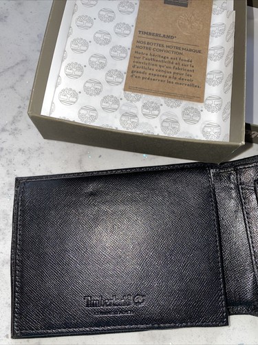 TIMBERLAND Cuero Negro BILLETERA PLEGABLE BOLSILLO MONEDA Notas Tarjetas Nuevo - Imagen 3 de 8