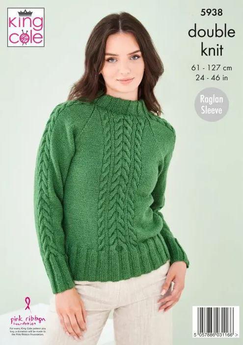 King Cole Ladies & Girls DK Knitting Pattern Cable Knit Sweater & Cardigan 5938 - Image 3
