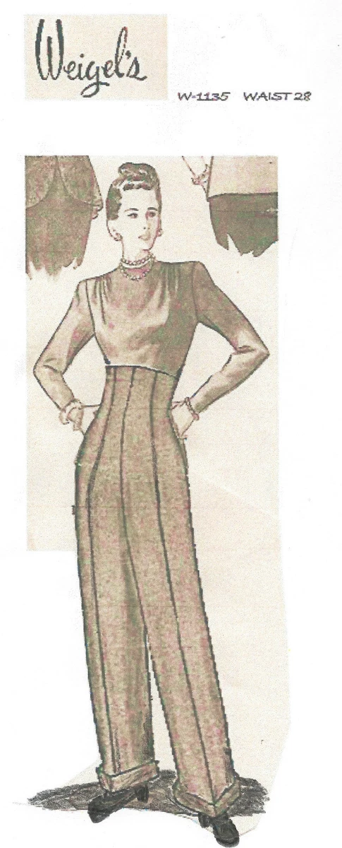 1940s WW2 Vintage Sewing Pattern W28 WOMENS PANTS TROUSERS (W1135