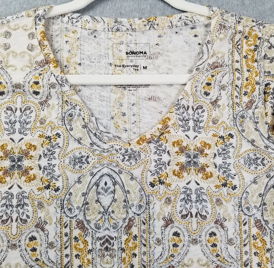 Camiseta SONOMA Mujer Mediana M Floral Cachemira Metálica Manga Larga Cuello en V Elastizada Foto 2 de 4