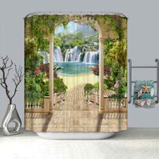 White Ring Column 3D Shower Curtain Polyester Bathroom Decor Waterproof