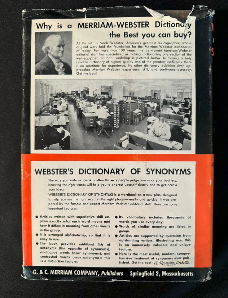 Webster's Dictionary of Synonyms - 1951 HC/DJ - Merriam-Webster - VG+ - Image 3 of 4