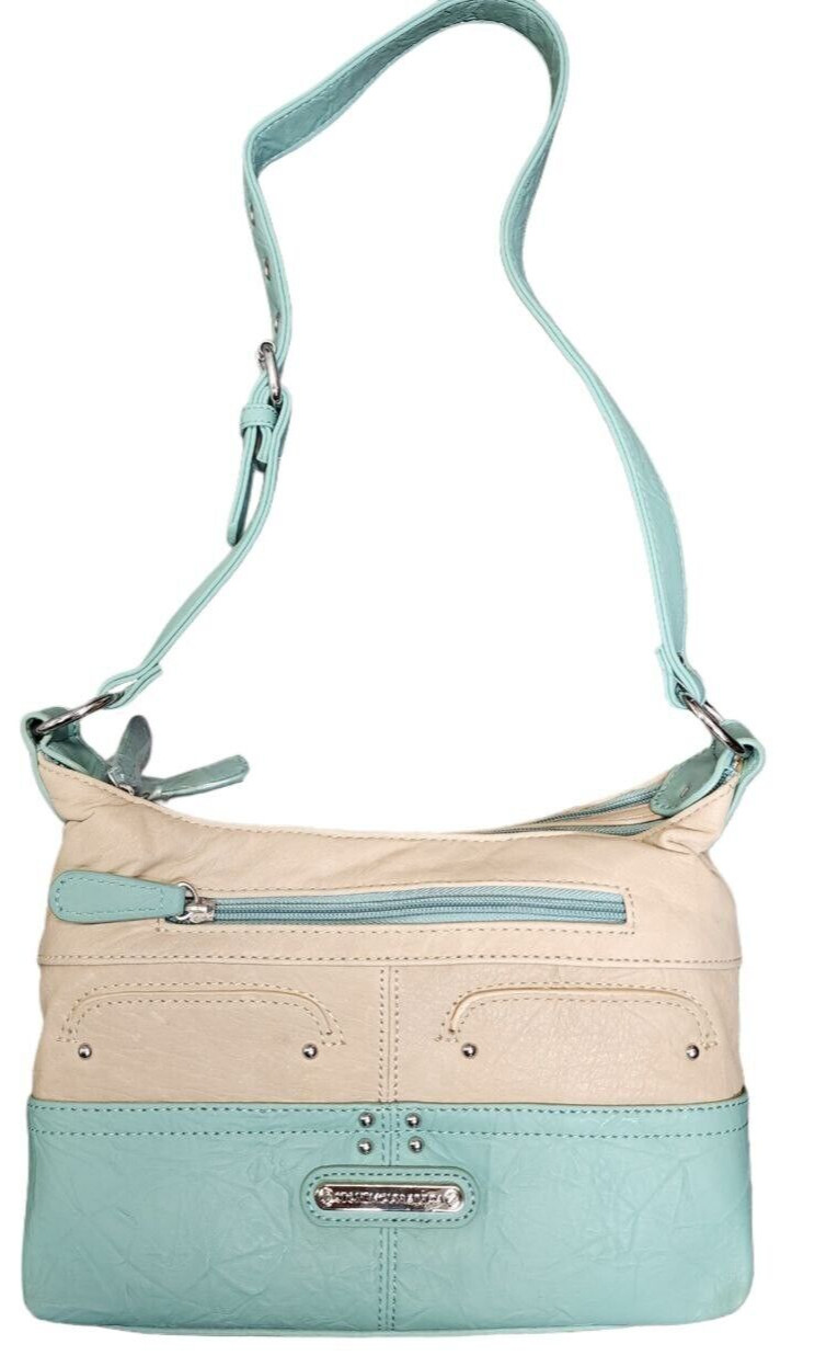 Stone Mountain Chino / Hielo Azul Cuero Genuino Shelly Bolso Cruzado Msrp Nwt
