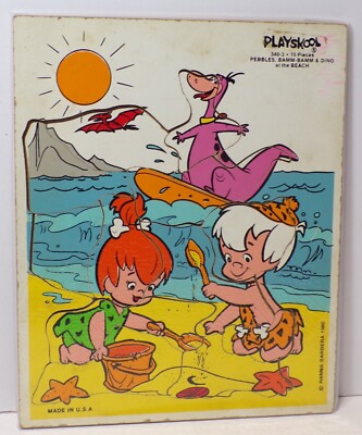 Playskool 15pc Wood Puzzle Hanna-Barbera 1980 #340-3 Pebbles Bam Dino 121924WT2