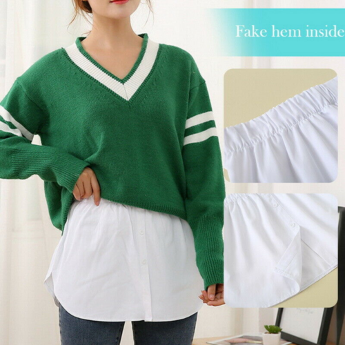 Ladies Adjustable Layering Fake Top Lower Sweep Shirt Basic Half-Length Skirts~