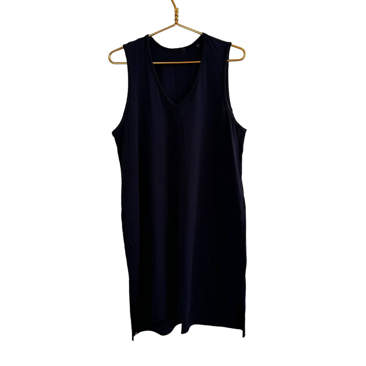 ATM Navy Blue V-Neck Cotton T-Shirt Sleeveless Shift Dress Size Large *Flawed