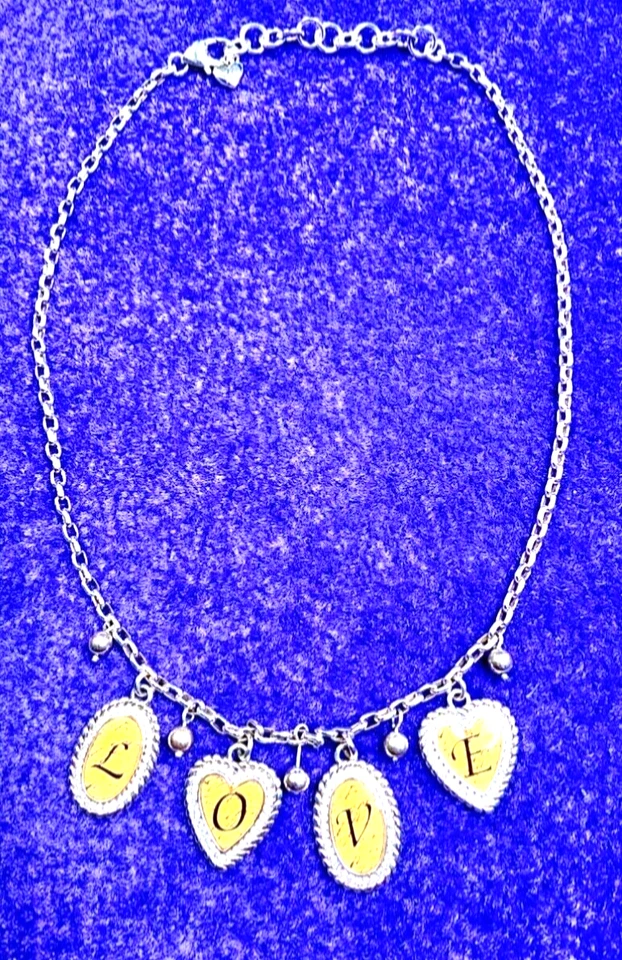 COLLAR BRIGHTON LOVE AMARILLO OVALADO+CORAZONES CRISTAL SWAROVSKI PLATA LN✨VTG Foto 3 de 4