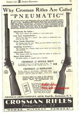 Rifles de aire comprimido Outdoor Life Crossman 1929 neumáticos calibre 22 anuncio impreso