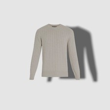  795 Bergdorf Goodman Men's Beige Cashmere Ribbed Crewneck Sweater Size M